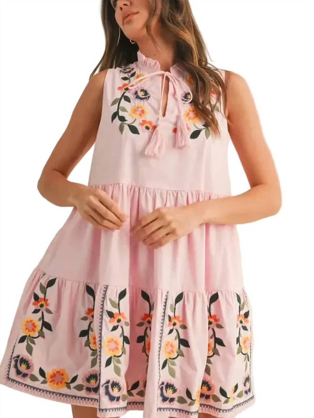 NEW &MERCI women's floral tiered mini dress in cloud pink